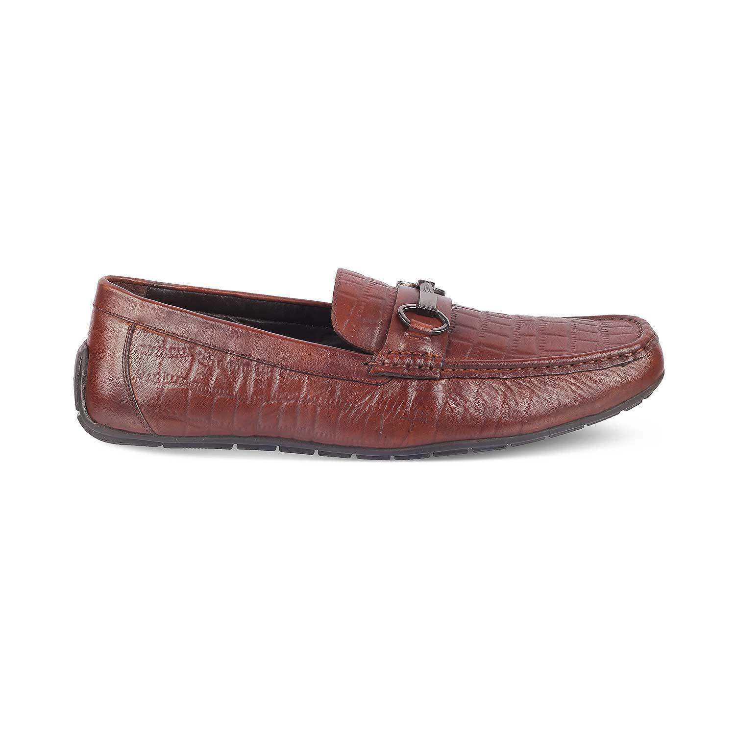 The Miluck Brown Men's Textured Leather Driving Loafers Tresmode - Tresmode