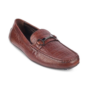 The Miluck Brown Men's Textured Leather Driving Loafers Tresmode - Tresmode