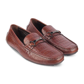 The Miluck Brown Men's Textured Leather Driving Loafers Tresmode - Tresmode