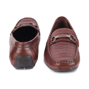 The Miluck Brown Men's Textured Leather Driving Loafers Tresmode - Tresmode