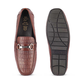 The Miluck Brown Men's Textured Leather Driving Loafers Tresmode - Tresmode