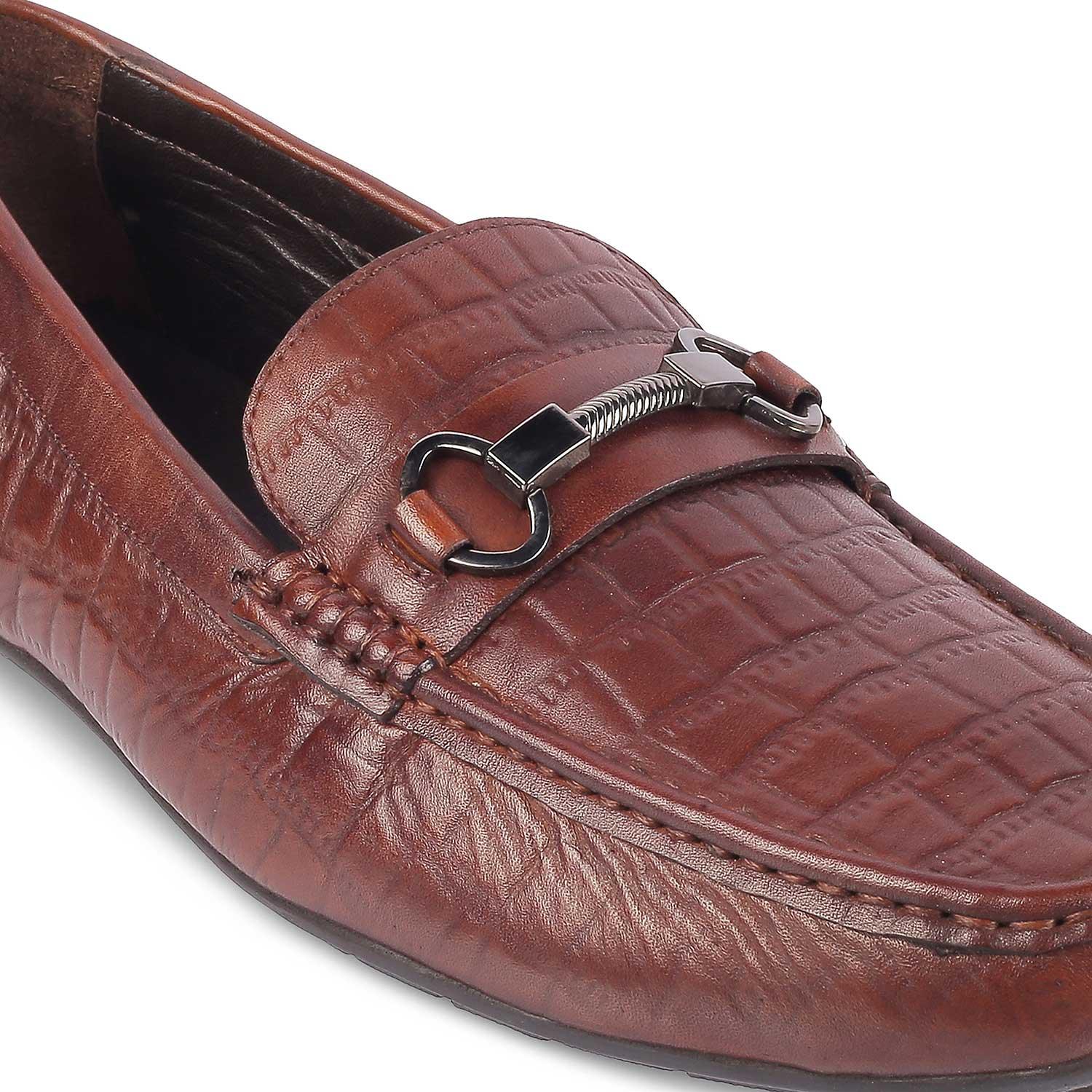 The Miluck Brown Men's Textured Leather Driving Loafers Tresmode - Tresmode