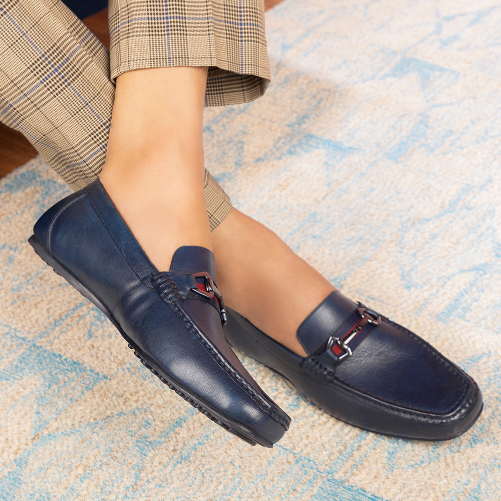 The Ondrive Blue Men's Leather Driving Loafers Tresmode - Tresmode