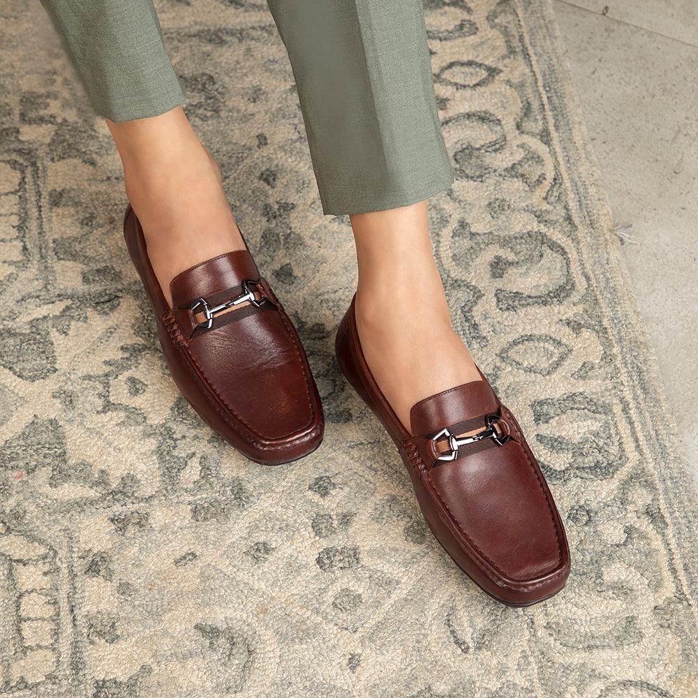 The Ondrive Brown Men's Leather Driving Loafers Tresmode - Tresmode