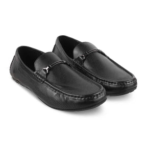 The Open-2 Black Men's Leather Loafers Tresmode - Tresmode