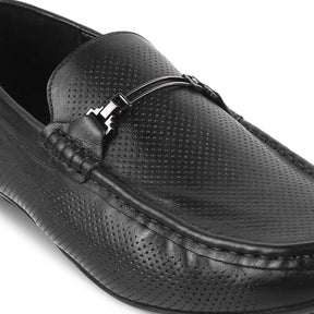 The Open-2 Black Men's Leather Loafers Tresmode - Tresmode