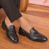 The Paris Black Men's Leather Penny Loafers Tresmode - Tresmode