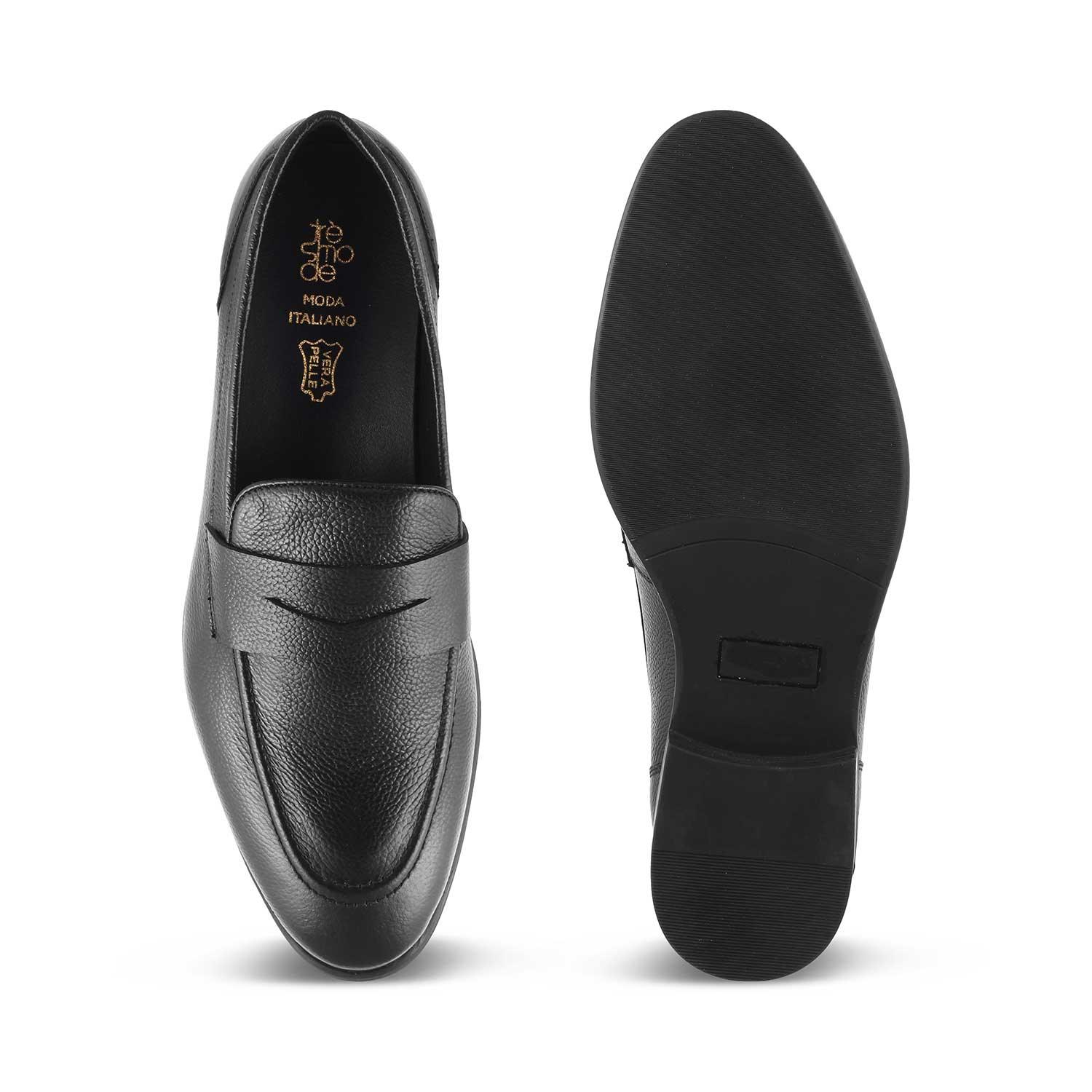 The Paris Black Men's Leather Penny Loafers Tresmode - Tresmode