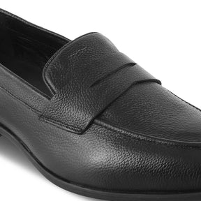 The Paris Black Men's Leather Penny Loafers Tresmode - Tresmode