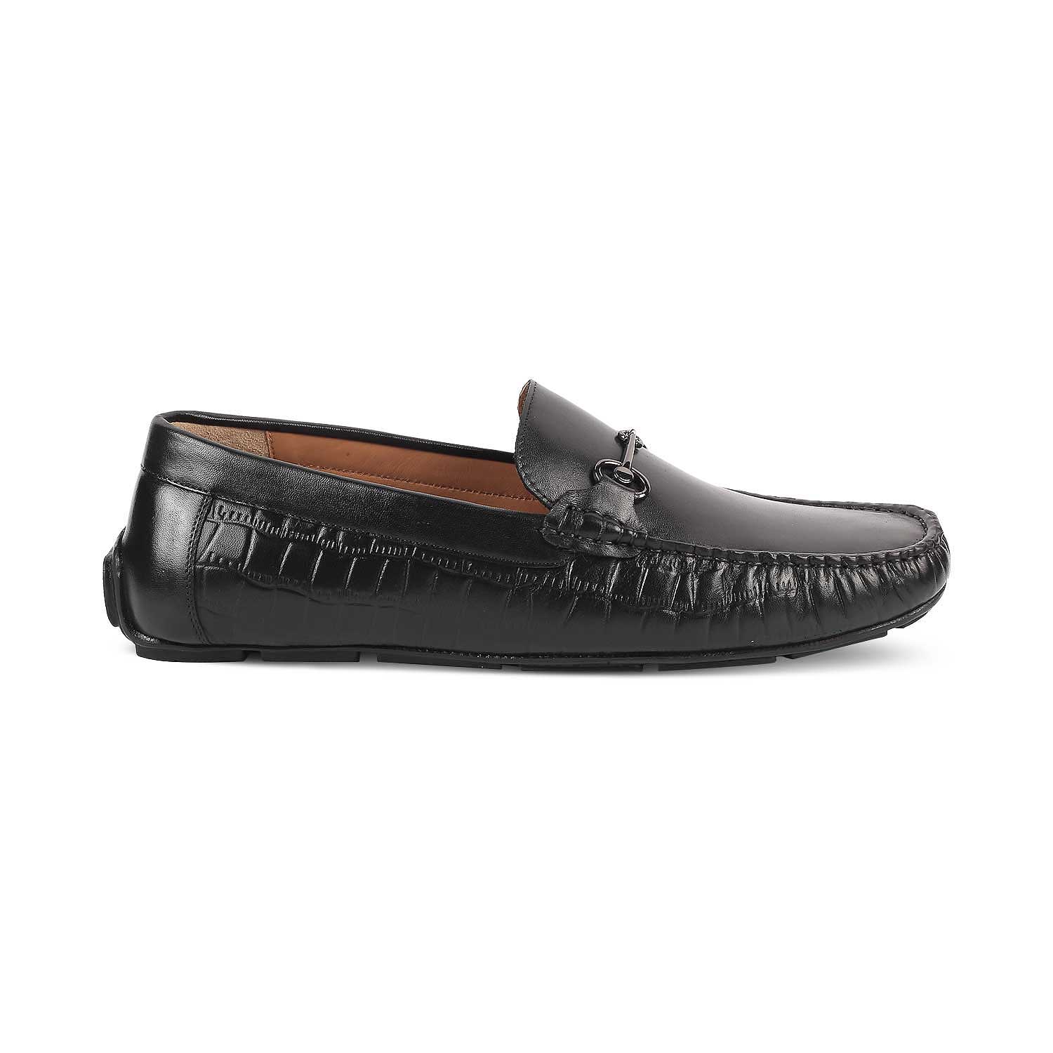 The Port Black Men's Leather Driving Loafers Tresmode - Tresmode