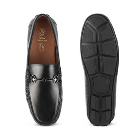 The Port Black Men's Leather Driving Loafers Tresmode - Tresmode