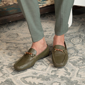 The Porter-2 Green Men's Leather Loafers Tresmode - Tresmode