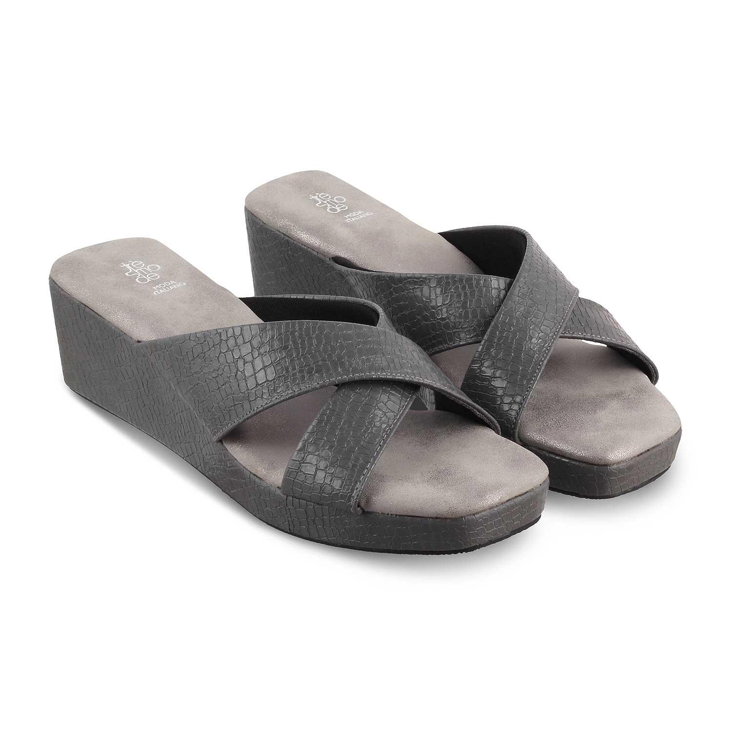 The Rew Grey Women's Dress Wedge Sandals Tresmode - Tresmode