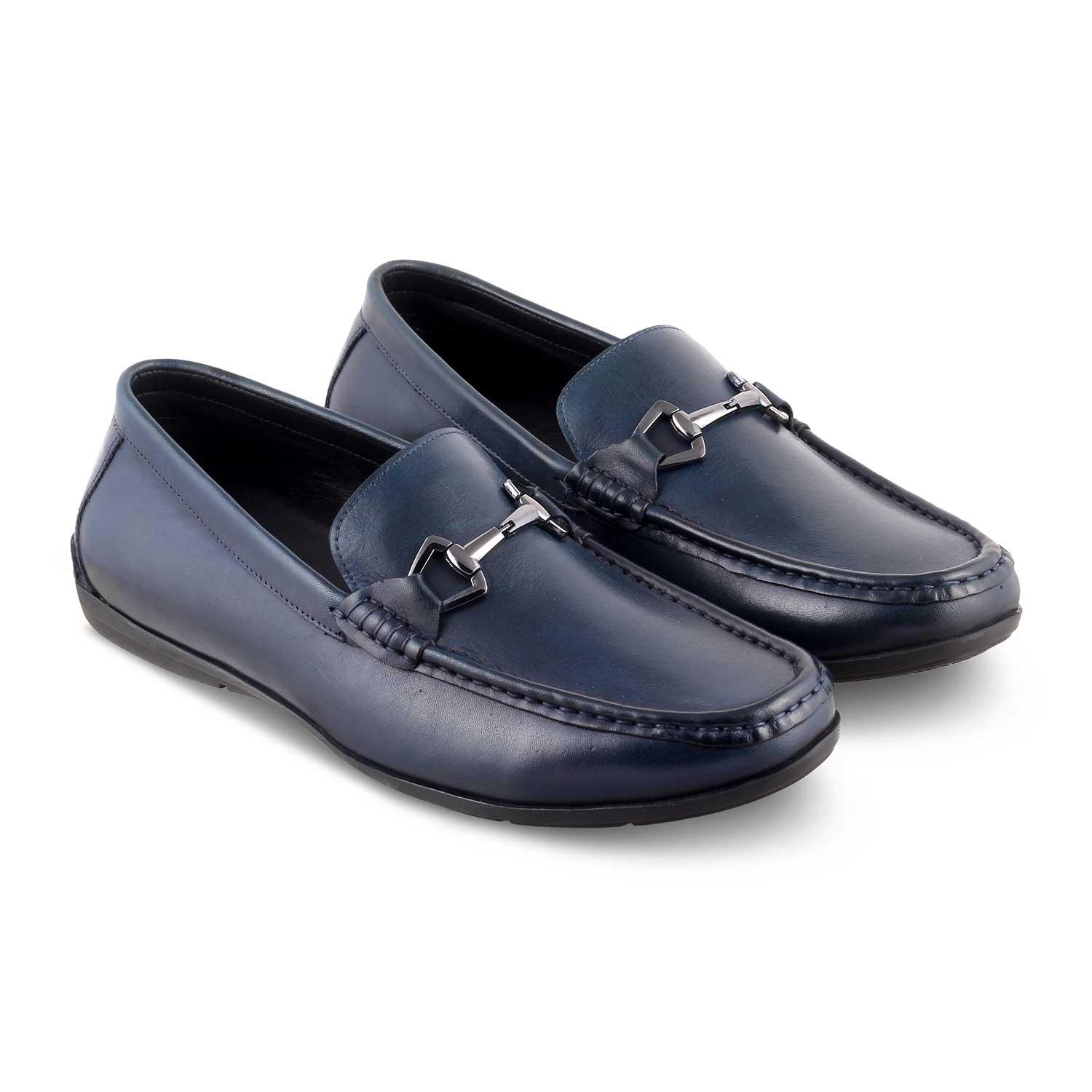 The Rhodes Blue Men's Leather Driving Loafers Tresmode - Tresmode