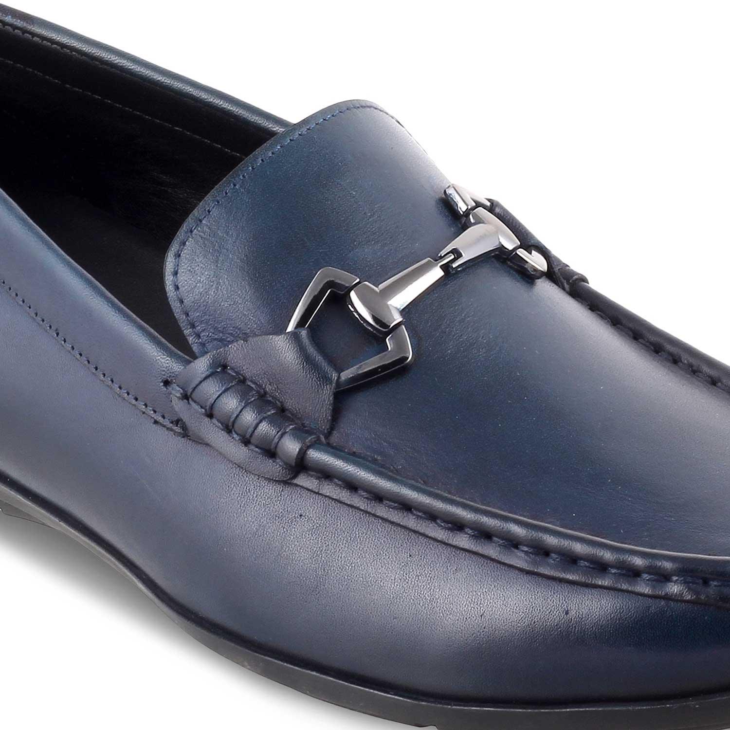 The Rhodes Blue Men's Leather Driving Loafers Tresmode - Tresmode