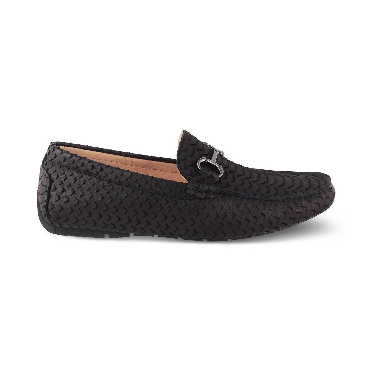 The Roland Black Men's Textured Leather Driving Loafers Tresmode - Tresmode