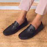 The Roma Black Men's Leather Driving Loafers Tresmode - Tresmode