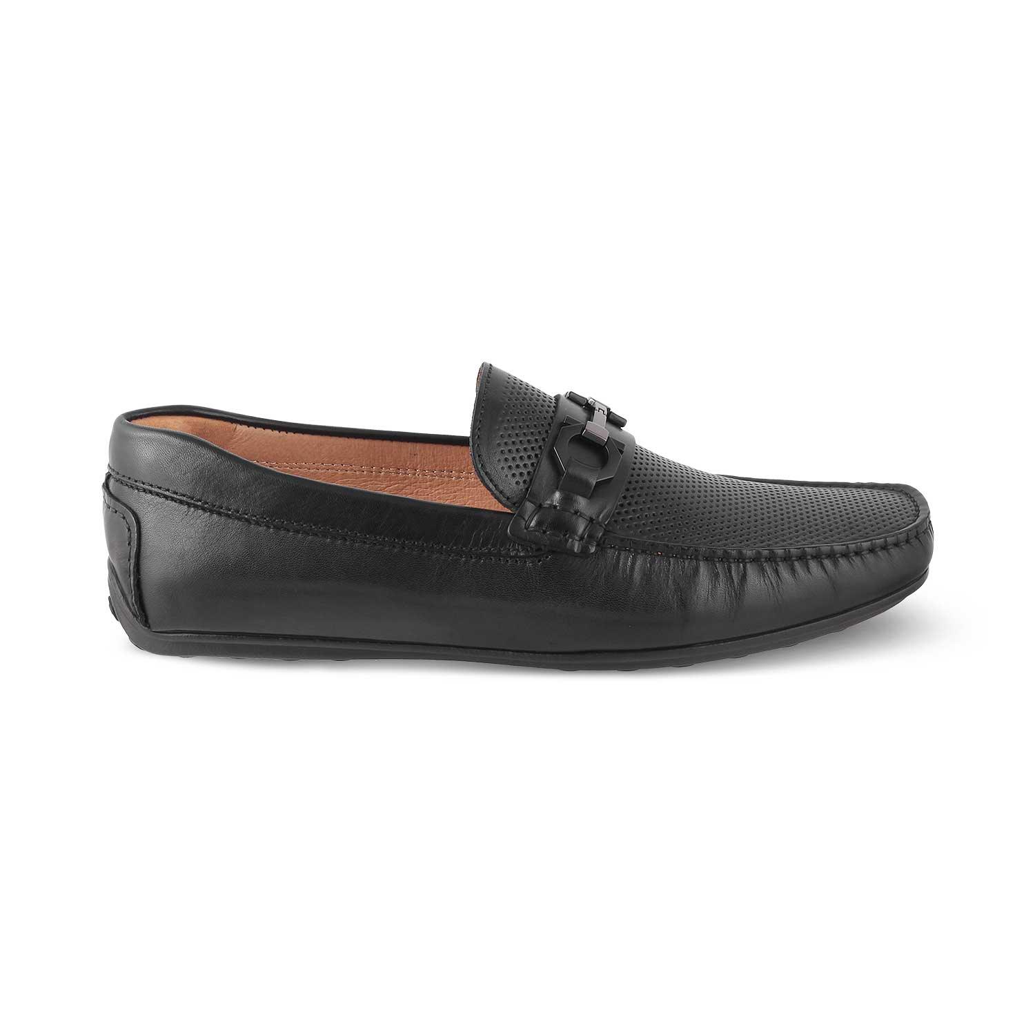 The Roma Black Men's Leather Driving Loafers Tresmode - Tresmode