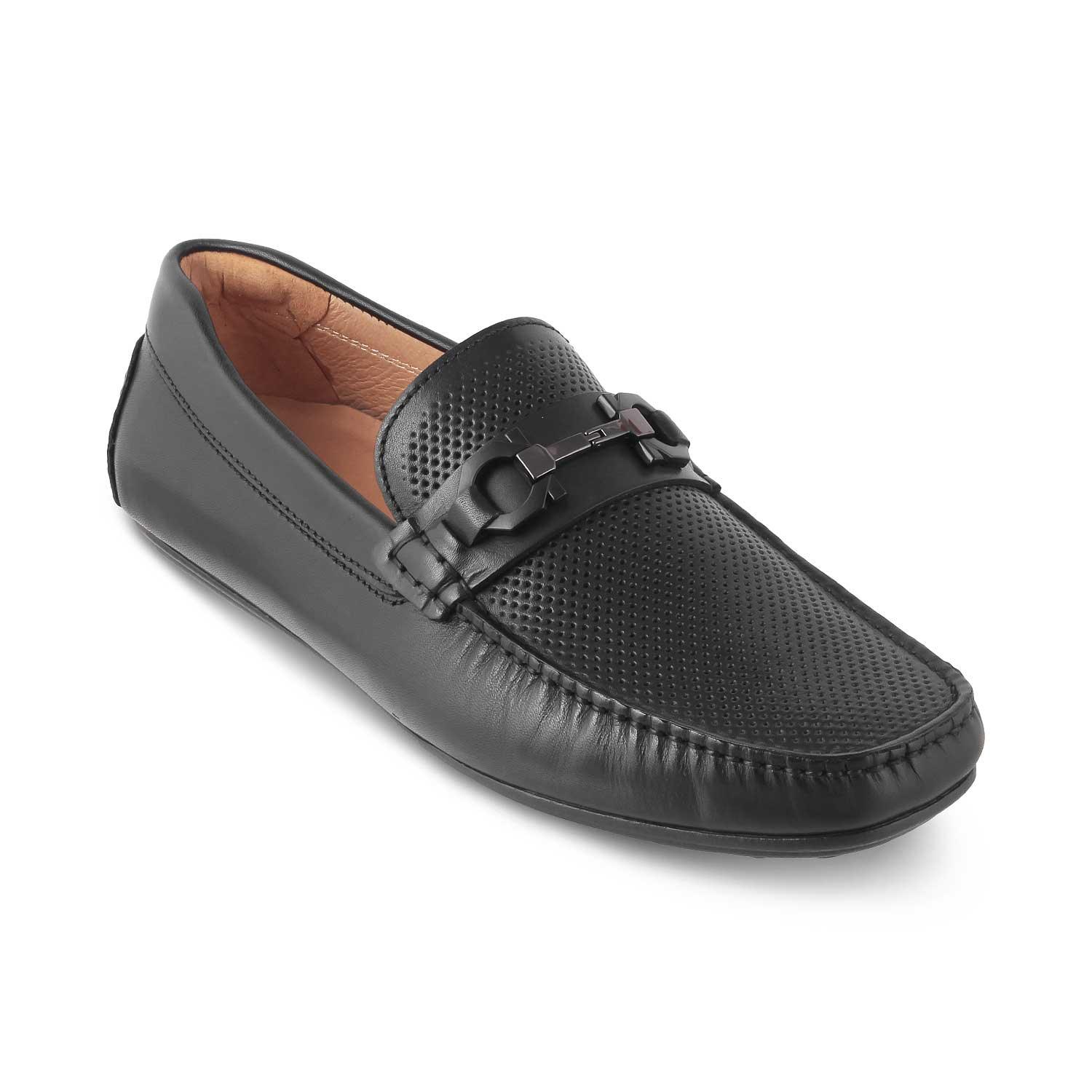 The Roma Black Men's Leather Driving Loafers Tresmode - Tresmode