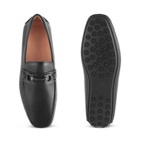 The Roma Black Men's Leather Driving Loafers Tresmode - Tresmode