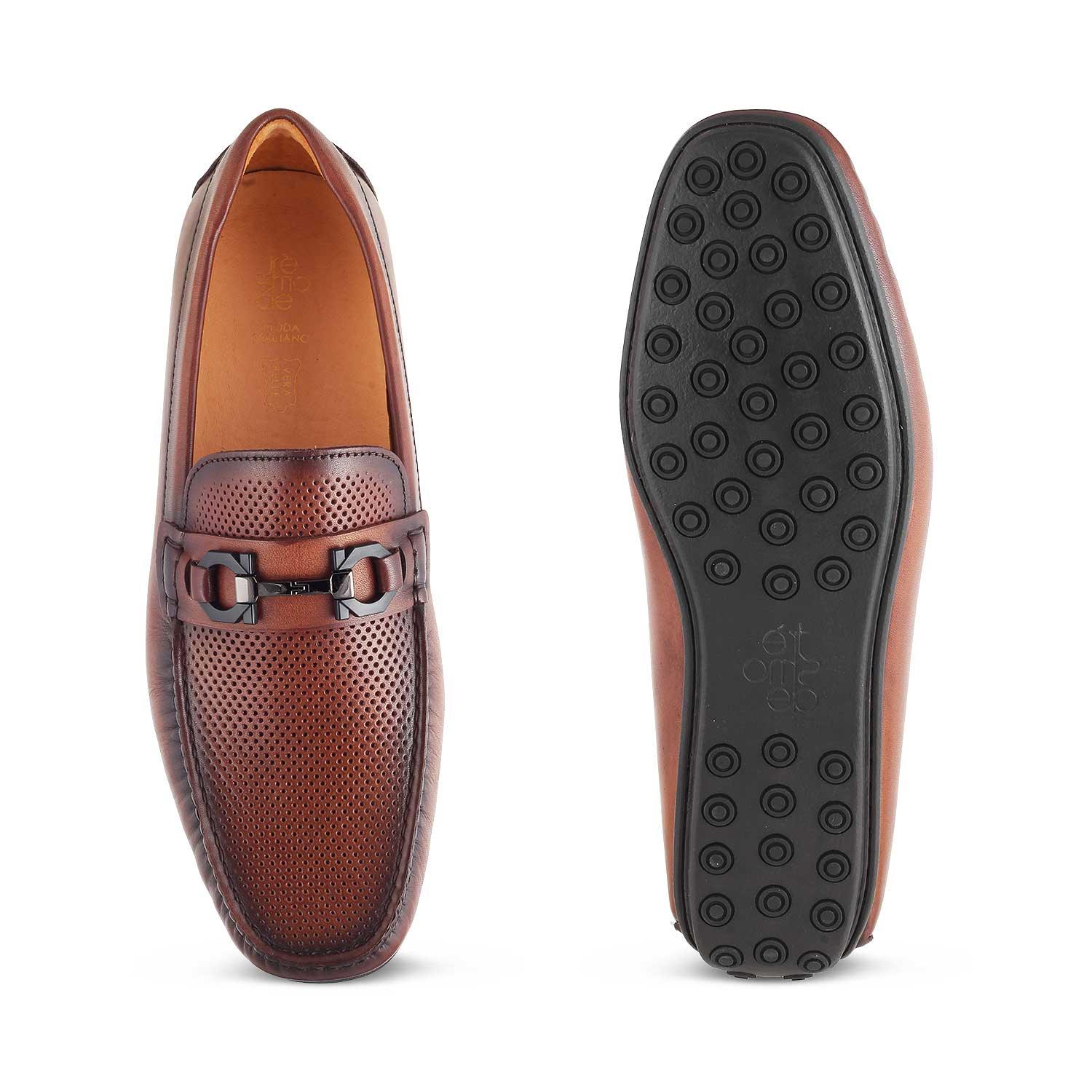 The Roma Brown Men's Leather Driving Loafers Tresmode - Tresmode