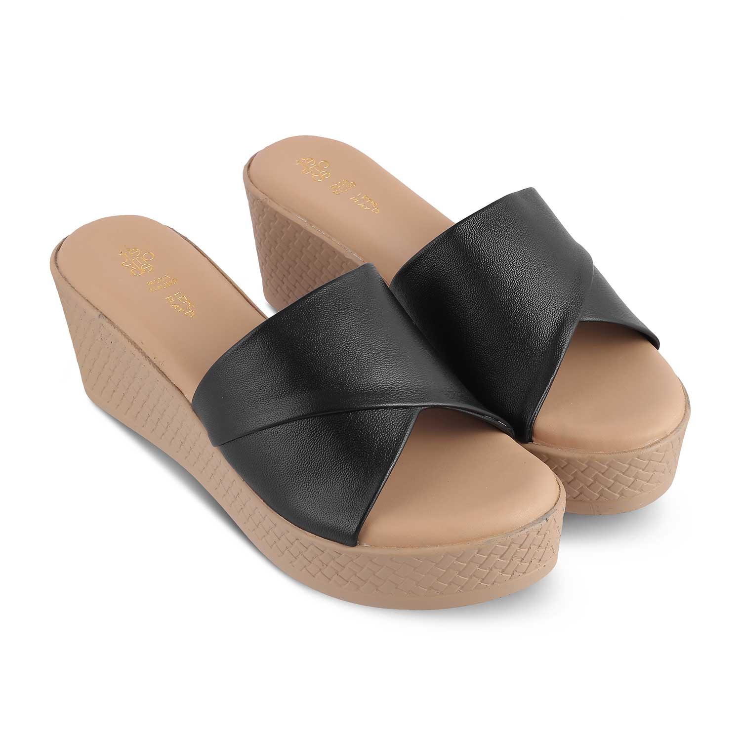 The Sedge Black Women's Casual Wedge Sandals Tresmode - Tresmode