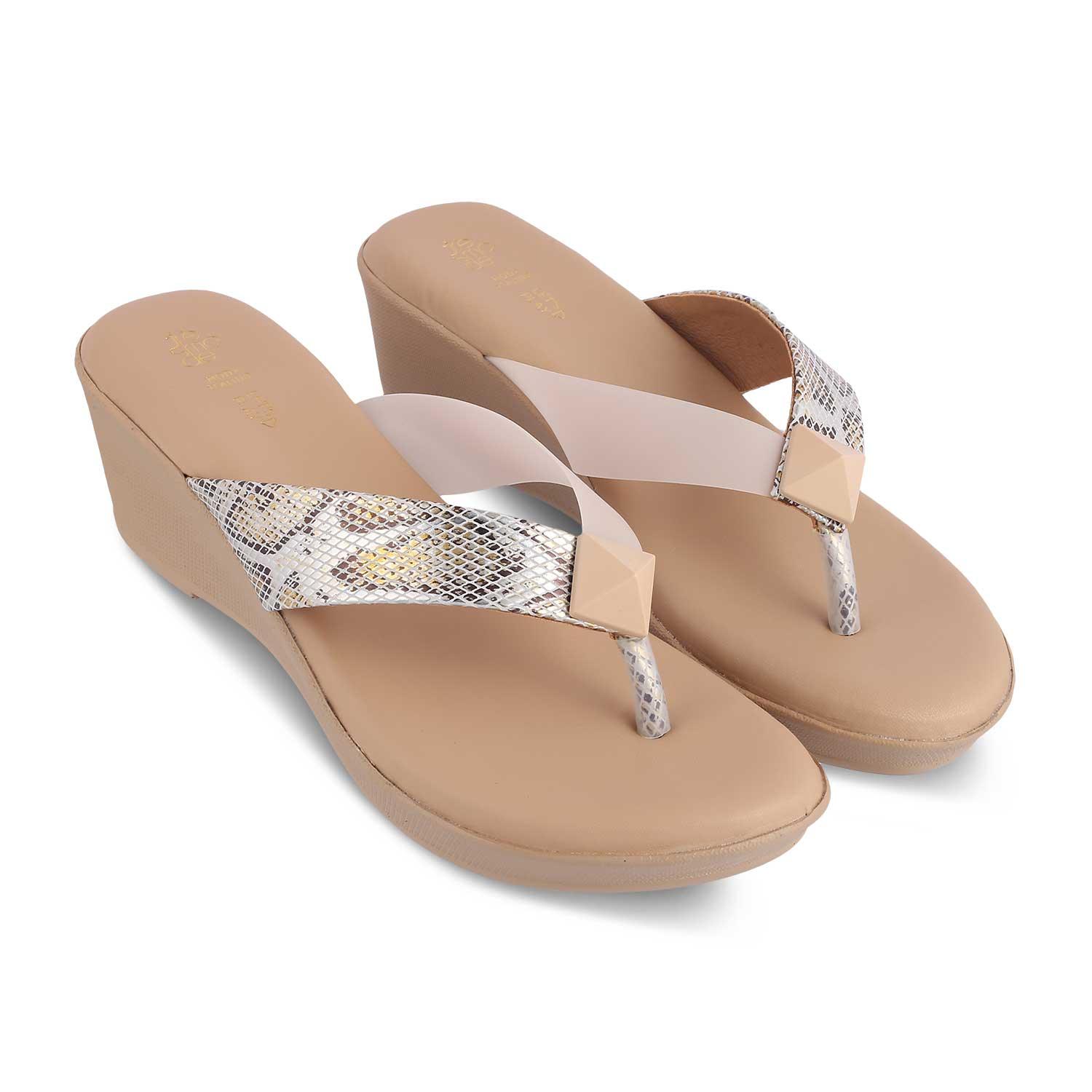 The Sledge Beige Women's Dress Wedge Sandals Tresmode - Tresmode