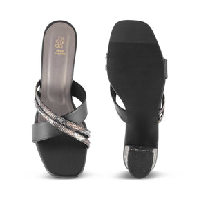 The Stripblock Black Women's Dress Block Heel Sandals Tresmode - Tresmode