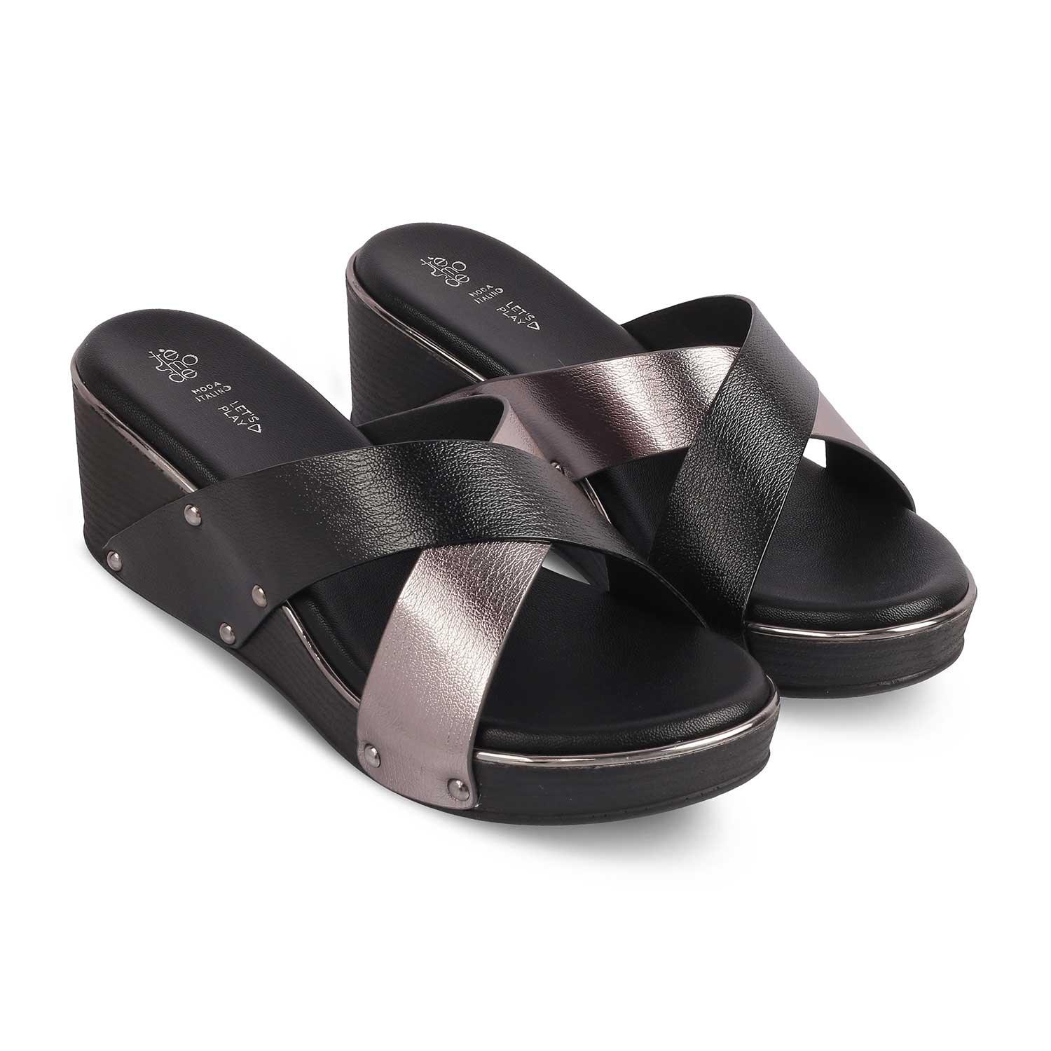 The Tomas Black Women's Dress Wedge Sandals Tresmode - Tresmode