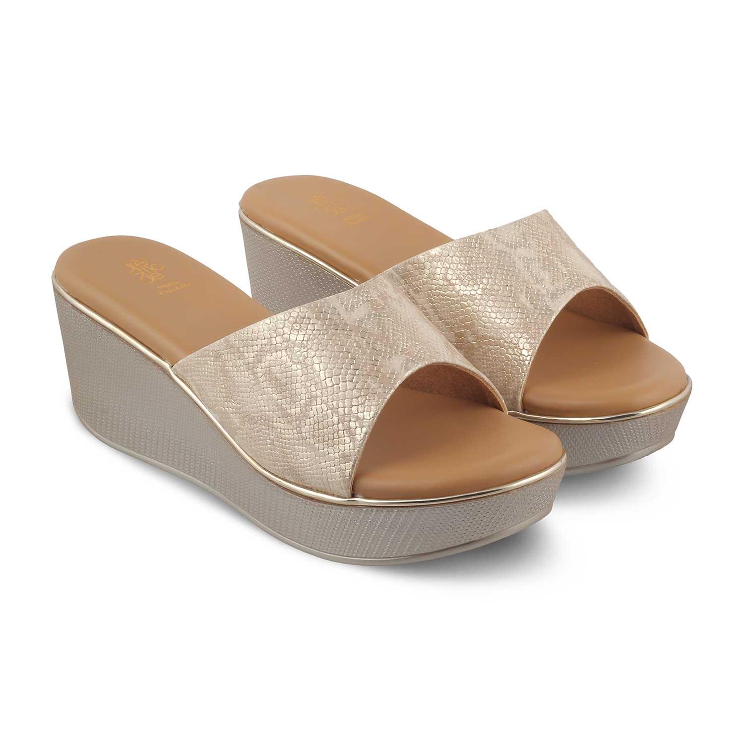 The Tosam Gold Women's Dress Wedge Sandals Tresmode - Tresmode