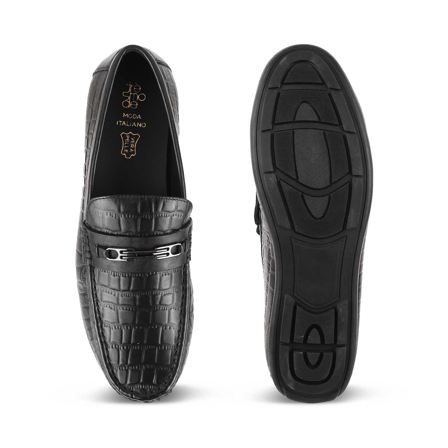 The York Black Men's Leather Driving Loafers Tresmode - Tresmode