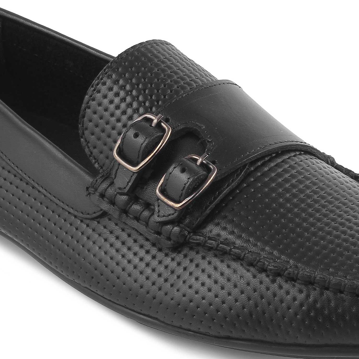 The Yosa Black Men's Double Monk Shoes Tresmode - Tresmode