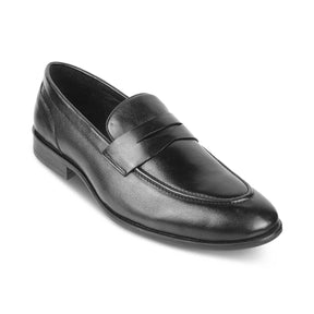 Tresmode Dawson Black Men's Leather Penny Loafers - Tresmode