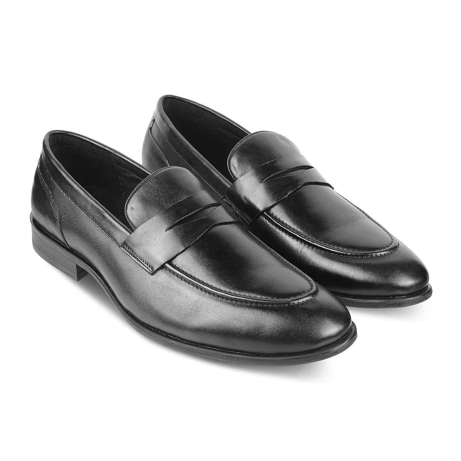 Tresmode Dawson Black Men's Leather Penny Loafers - Tresmode