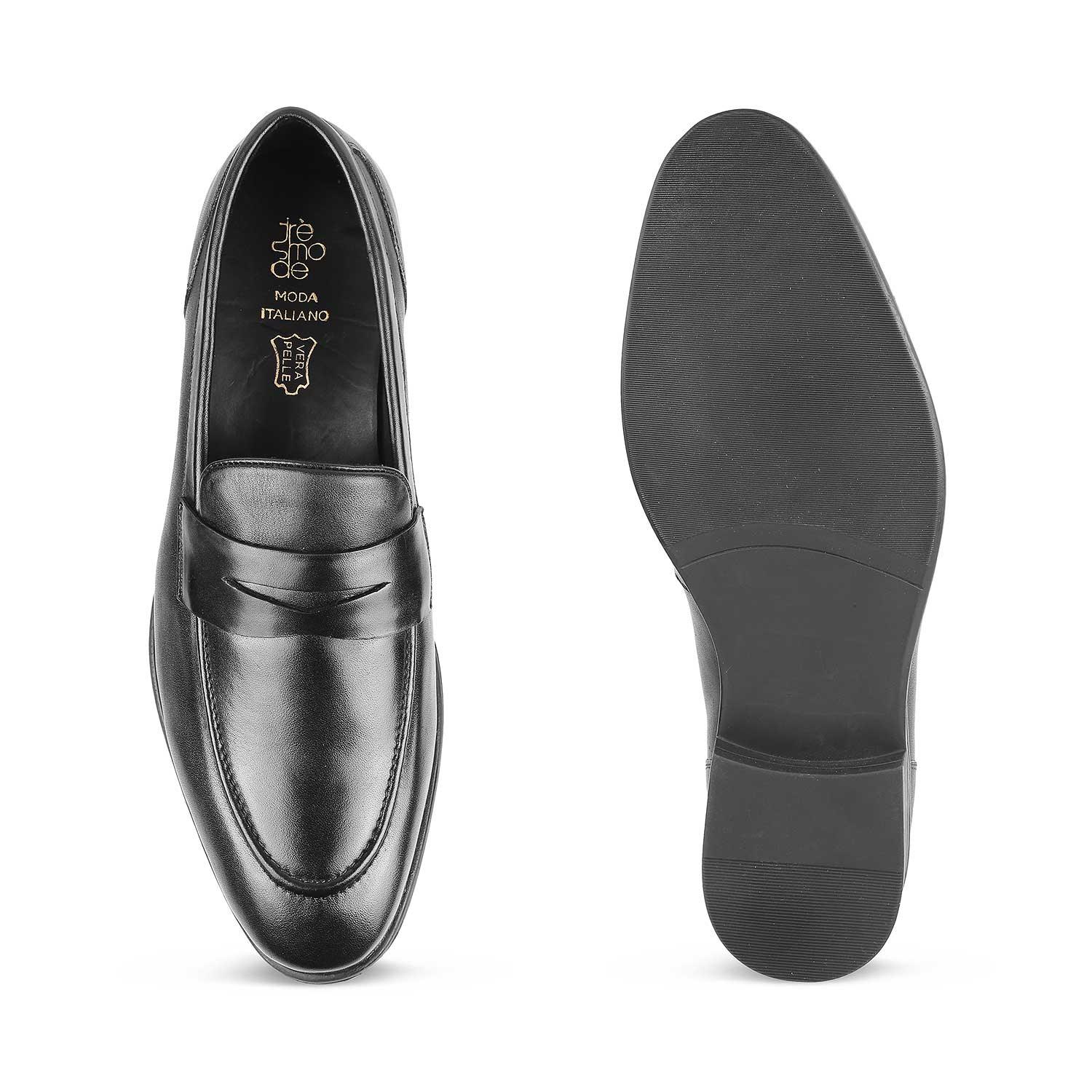 Tresmode Dawson Black Men's Leather Penny Loafers - Tresmode