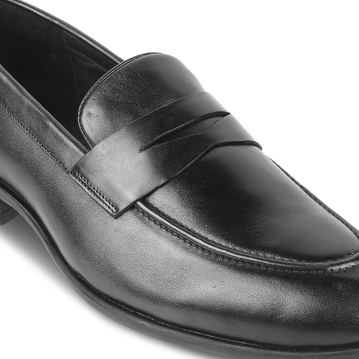 Tresmode Dawson Black Men's Leather Penny Loafers - Tresmode