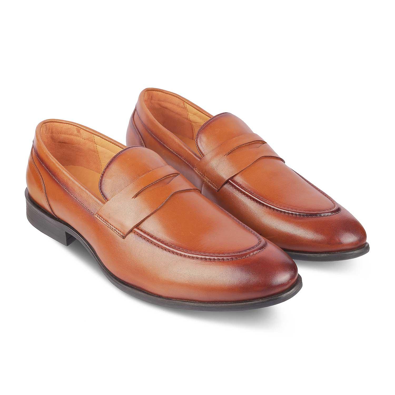 Tresmode Dawson Tan Men's Leather Penny Loafers - Tresmode