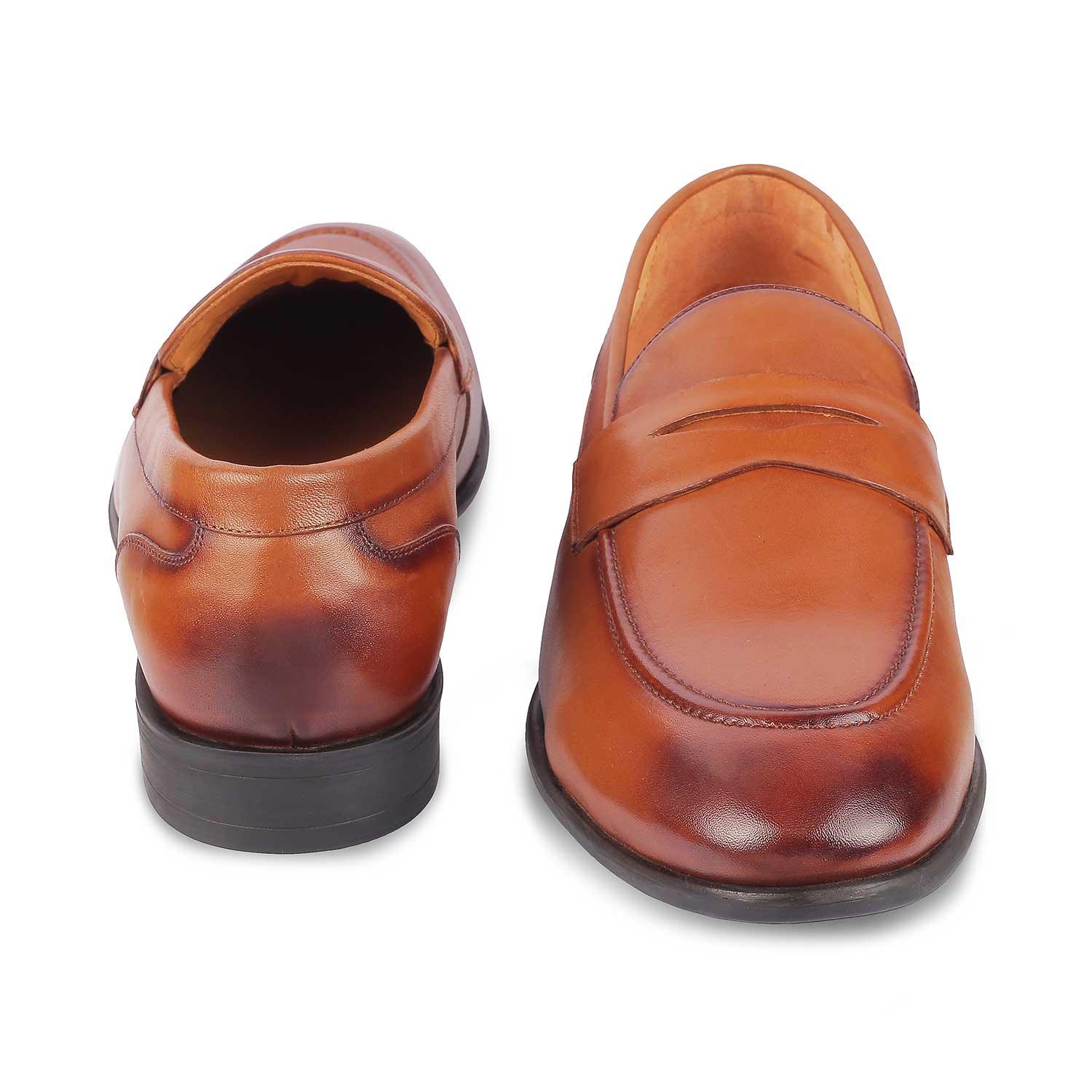 Tresmode Dawson Tan Men's Leather Penny Loafers - Tresmode