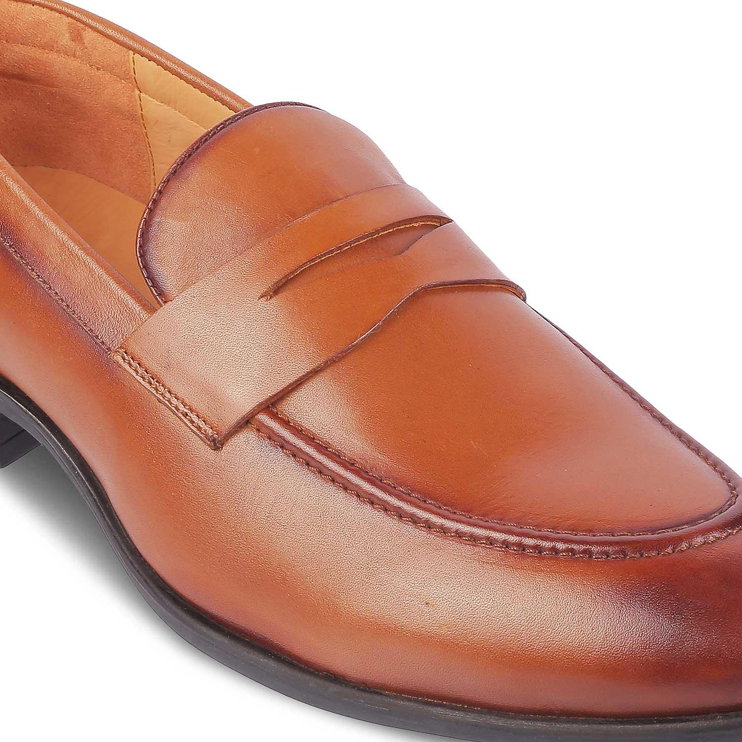 Tresmode Dawson Tan Men's Leather Penny Loafers - Tresmode