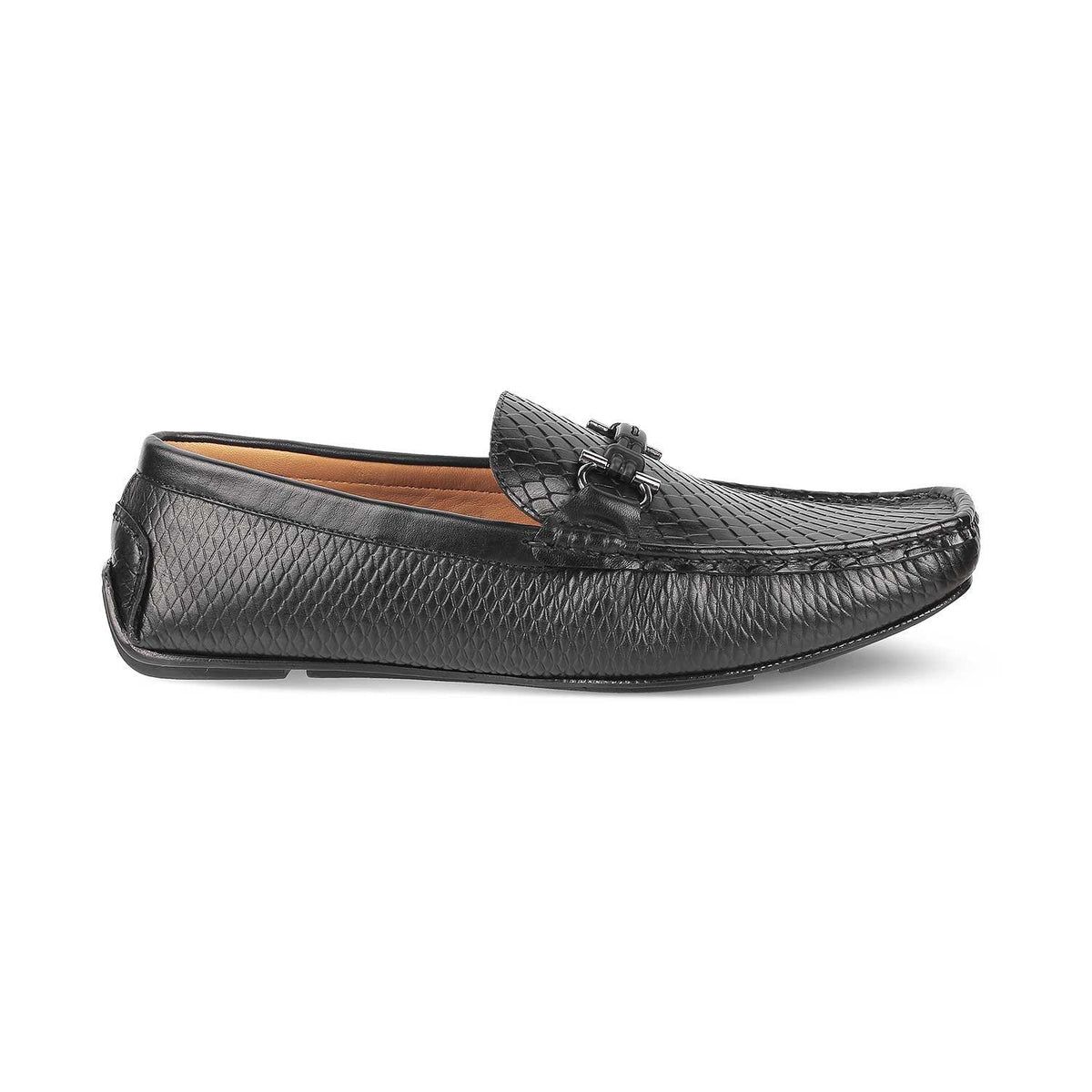 Tresmode Ferro Black Men's Textured Leather Driving Loafers - Tresmode