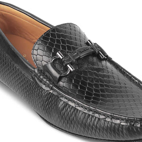 Tresmode Ferro Black Men's Textured Leather Driving Loafers - Tresmode