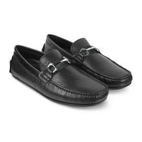 Tresmode Leavre Black Men's Leather Driving Loafers - Tresmode