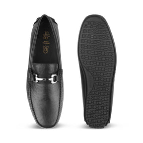 Tresmode Leavre Black Men's Leather Driving Loafers - Tresmode