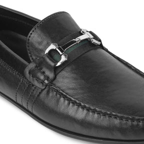 Tresmode Leavre Black Men's Leather Driving Loafers - Tresmode