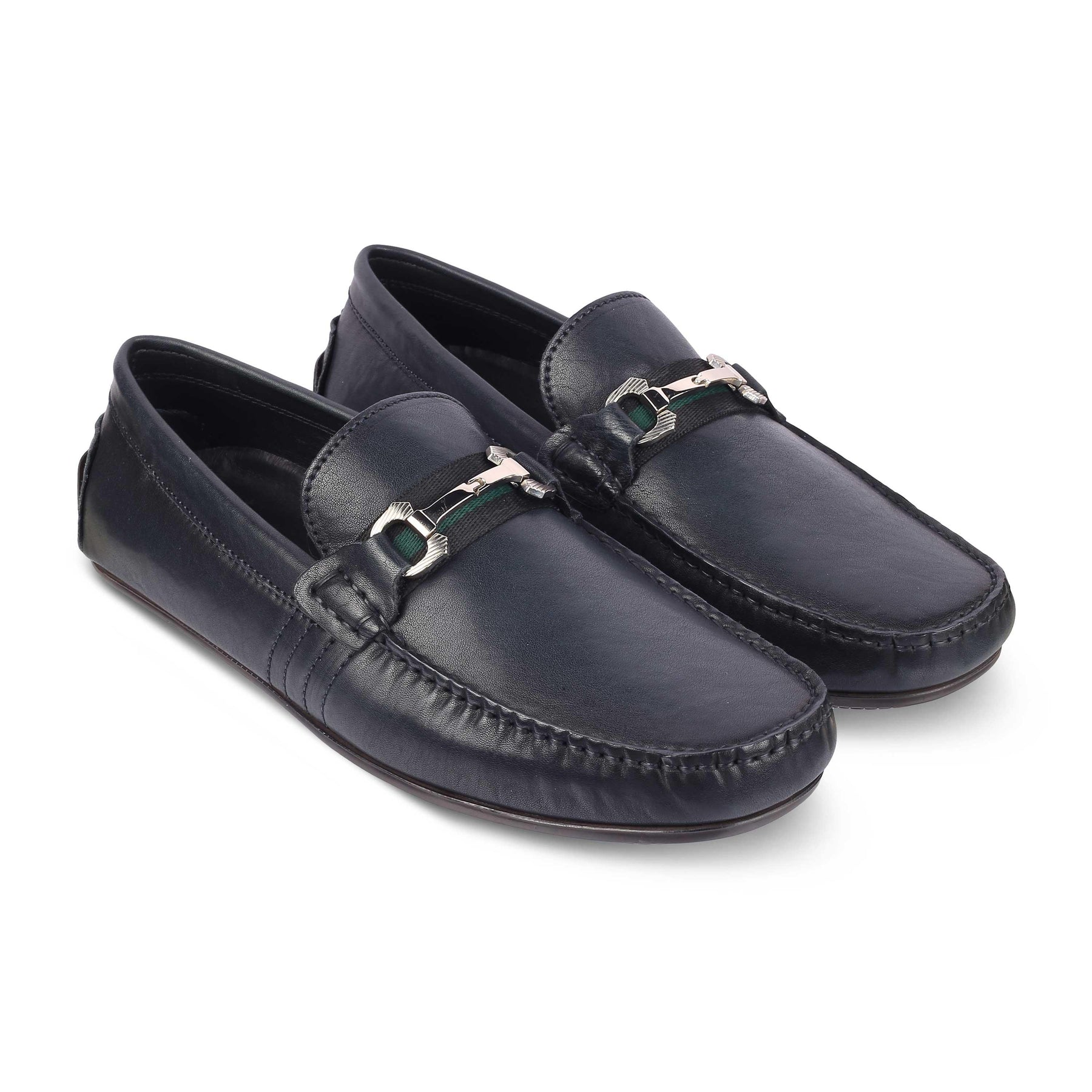 Tresmode Leavre Blue Men's Leather Driving Loafers - Tresmode