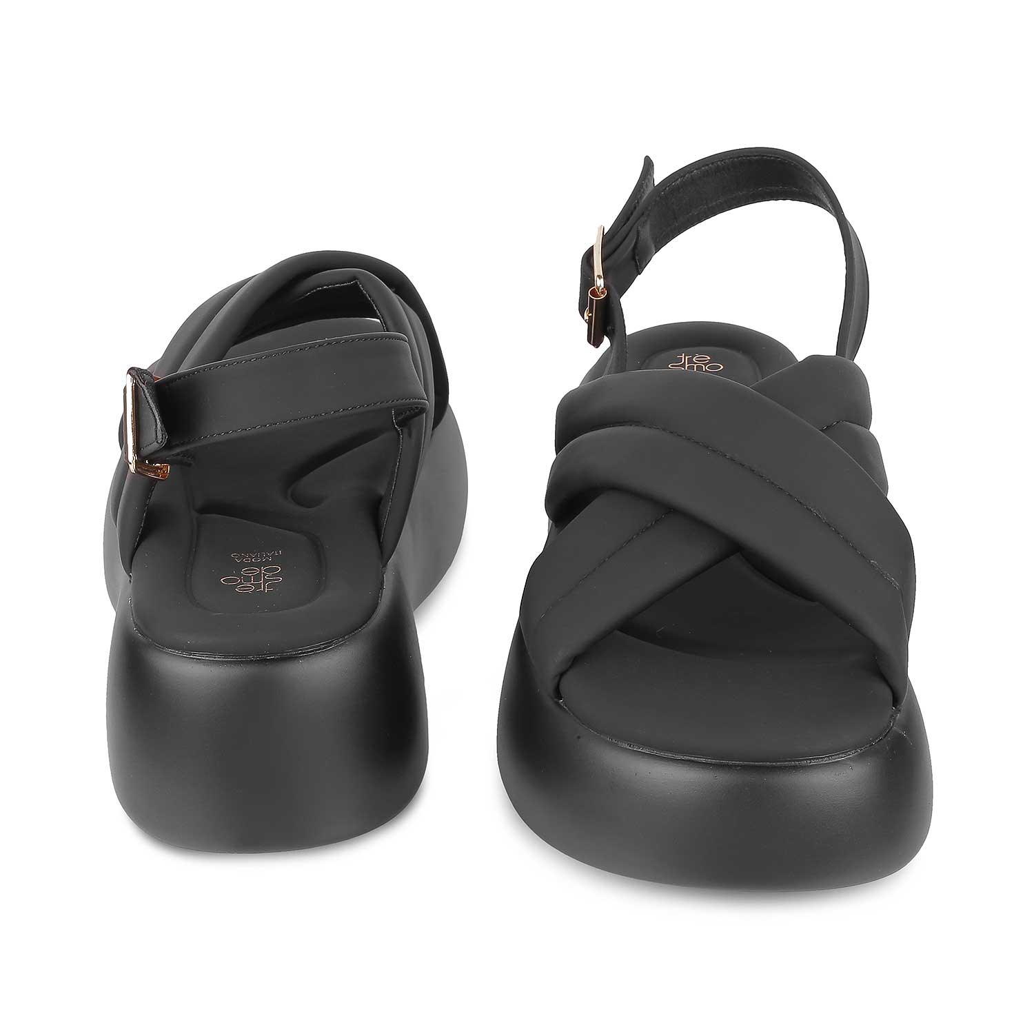 Tresmode Lonir Black Women's Dress Wedge Sandals - Tresmode