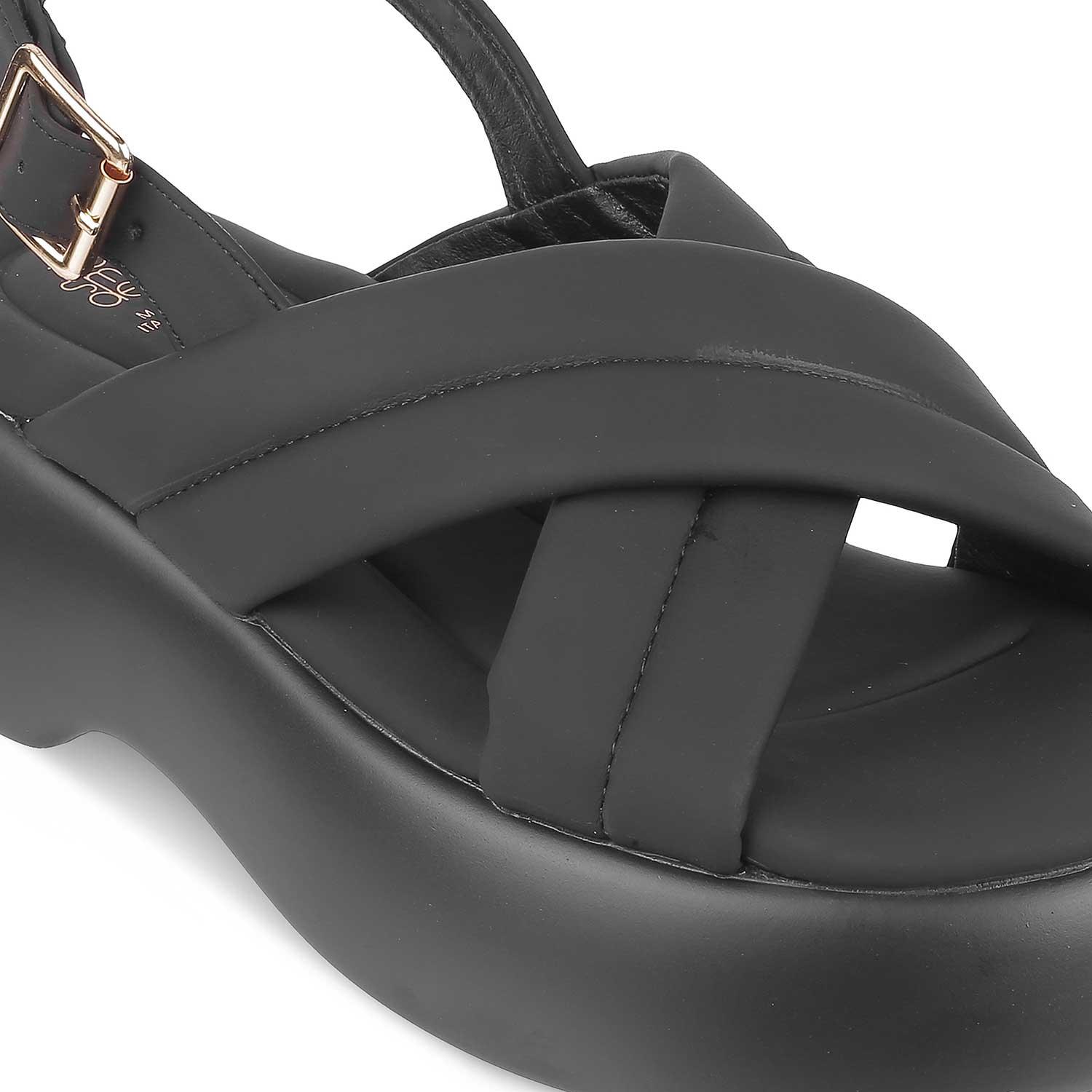 Tresmode Lonir Black Women's Dress Wedge Sandals - Tresmode