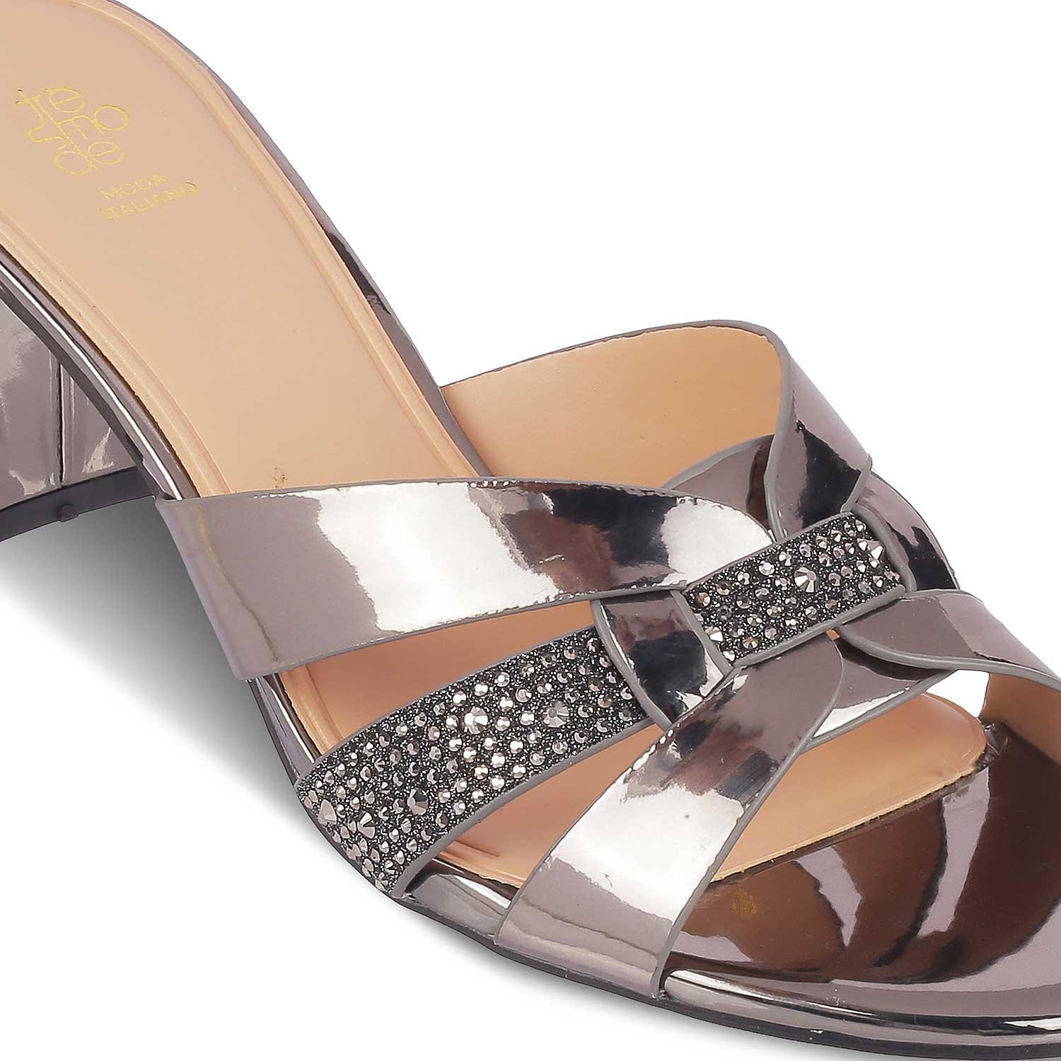 Tresmode Luxe Pewter Women's Dress Block Heel Sandals - Tresmode