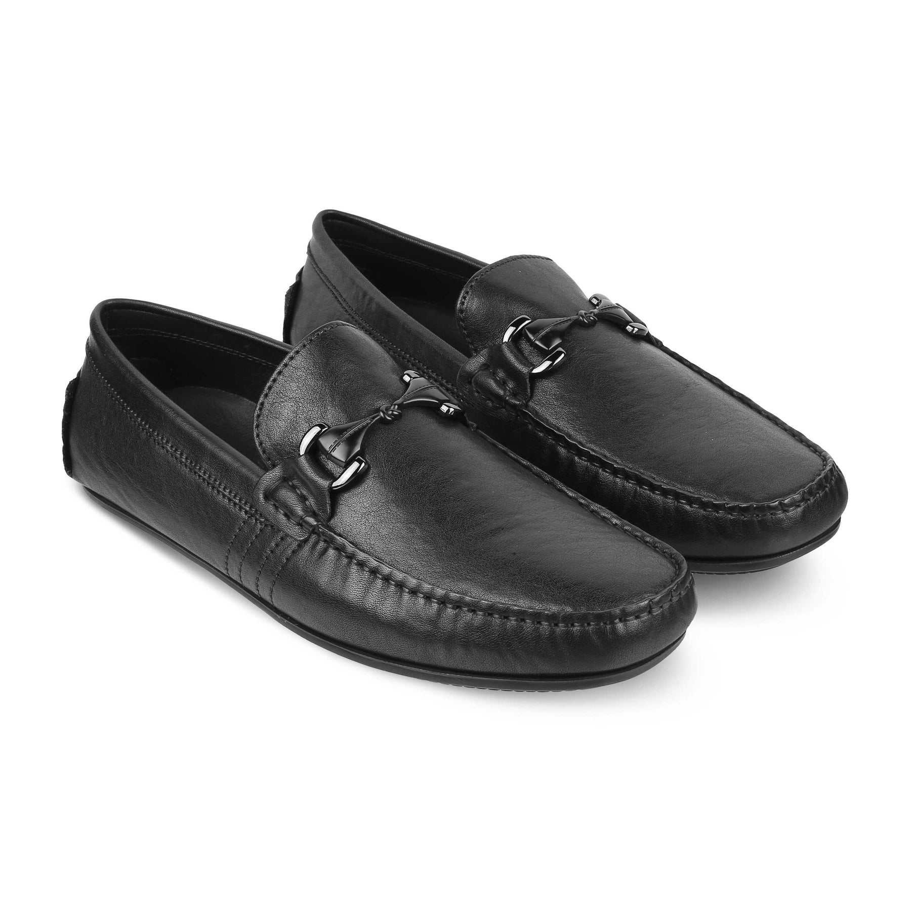 Tresmode Meroc Black Men's Leather Driving Loafers - Tresmode