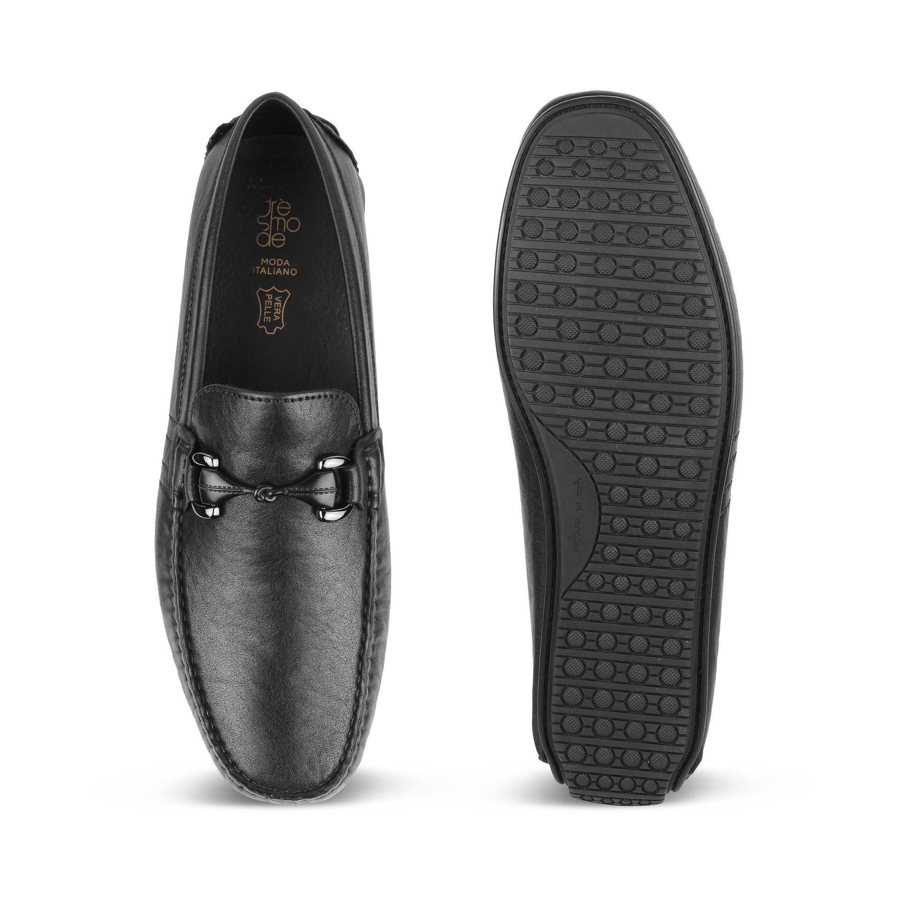 Tresmode Meroc Black Men's Leather Driving Loafers - Tresmode